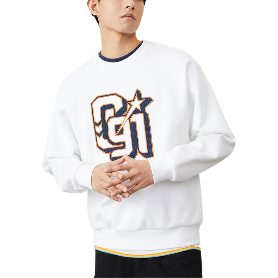 Anta Life Series Логотип Цифровой Принт Узор Пуловер На Флисовой Подкладке Длинный Рукав Толстовка Унисекс Топы Белый 152248725-1