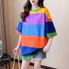 Летняя женская футболка большого размера в корейском стиле, топы в радужную полоску с графическим рисунком, длинная футболка, одежда в стиле Харадзюку, женские футболки, уличная одежда