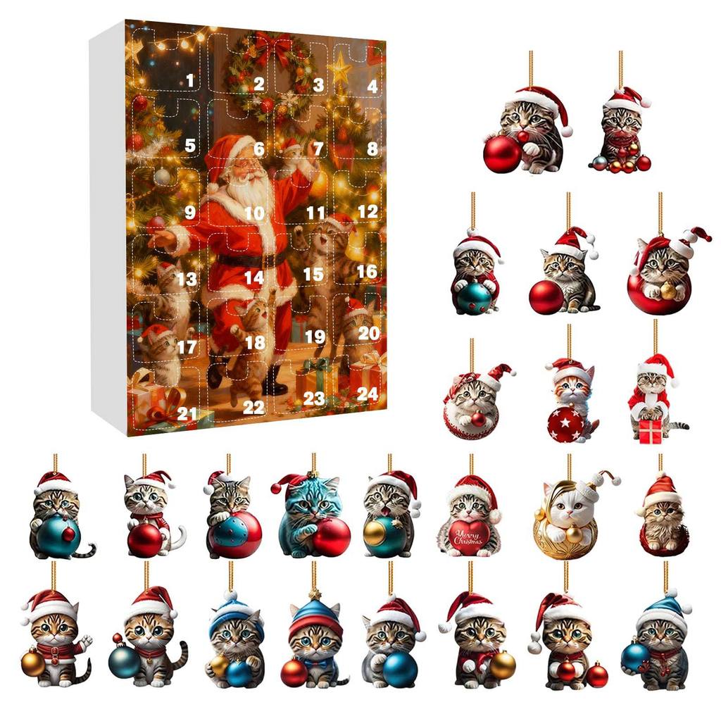 Christmas Countdown Calendar Featuring Adorable Cat Acrylic Decorations For Holiday Gift Giving