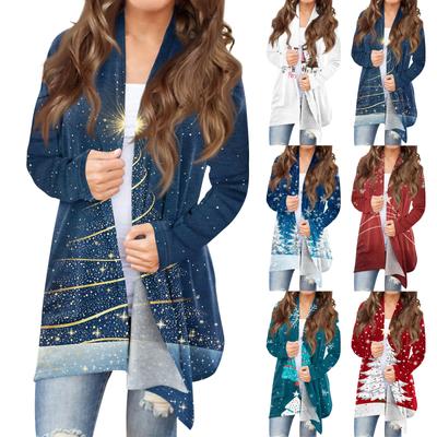 Женская модная повседневная куртка-кардиган средней длины с принтом, пальто