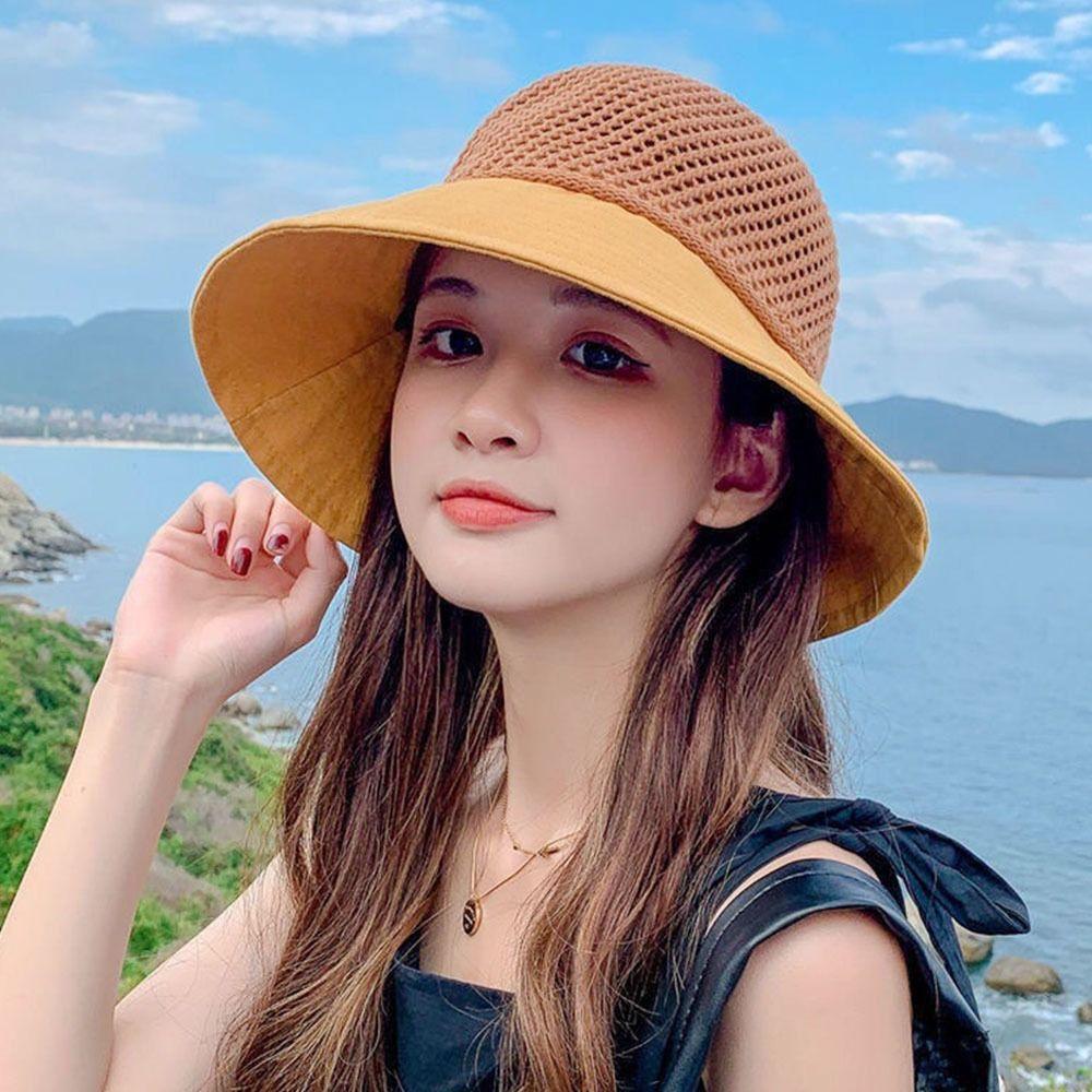 Wide Brim Bucket Hat Foldable Sunshade Hat Women Beach Cap