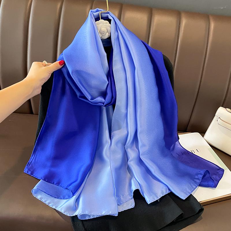Gradient Silk Scarves Women Luxury Brand Hijab Scarf Foulard Femme Shawls Wraps Silk Bandana Head Scarf Hijab Beach Poncho