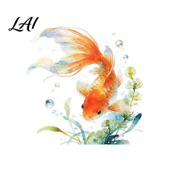 Self-Adhesive Toilet Lid Decals Watercolor Goldfish Seat Sticker & Water Plants Tank Stickers PVC Waterproof Bathtub Decal for Bathroom Decor