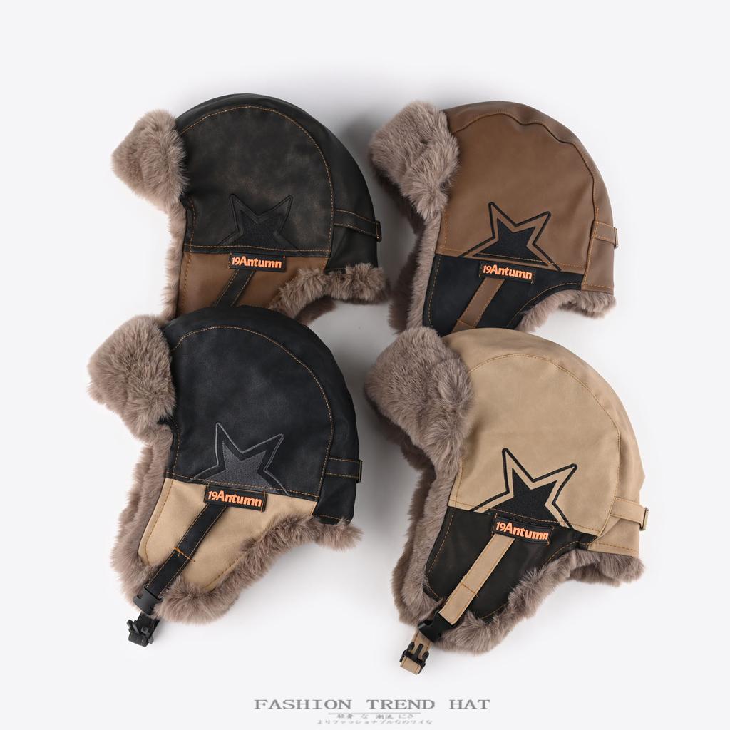 Кожаная шляпа мужская и женская зимняя бархатная утолщенная теплая шапка с защитой ушей для активного отдыха, велоспорта, от холода и снега