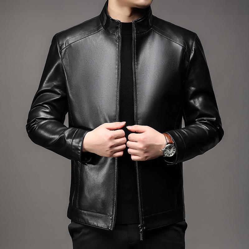 Кожаная куртка мужская осенне-зимняя новая мужская одежда воротник-стойка мягкая кожаная куртка для мужчин среднего возраста свободная и повседневная
