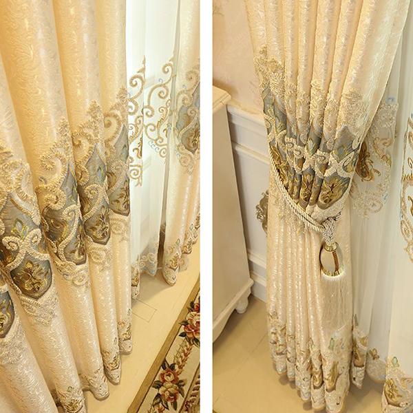 2 шт., великолепная законченная вышитая занавеска в европейском стиле для спальни, гостиной, затемняющая напольная занавеска с крючком и оконной марлей