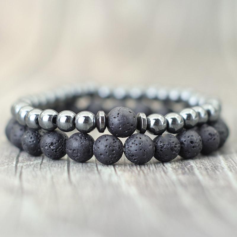 2 шт. браслет из натурального черного матового камня тигровый глаз для мужчин и женщин, готический винтажный комплект браслетов с бусинами, парные украшения для рук