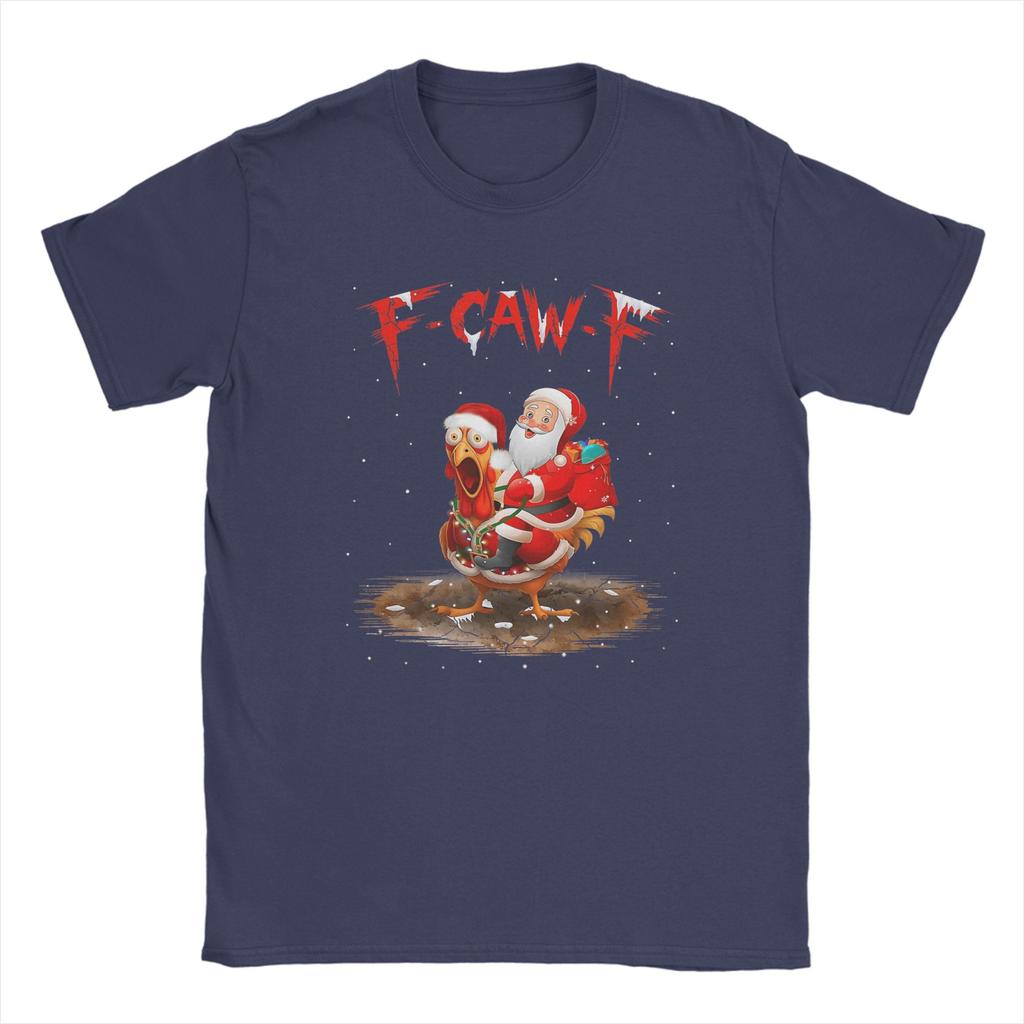 Men's T-Shirt Funny F-Caw-F Santa Riding Chicken Christmas Fcawf Funny Cotton Tee Shirt Short Sleeve T Shirts Clothes Summer