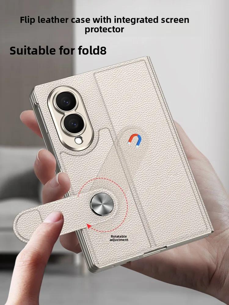 Роскошный Бизнес-чехол-книжка из кожи с защитой экрана для Samsung Z Fold 8 Широкая Защита шарнира Ударопрочный Складная подставка Тонкая посадка