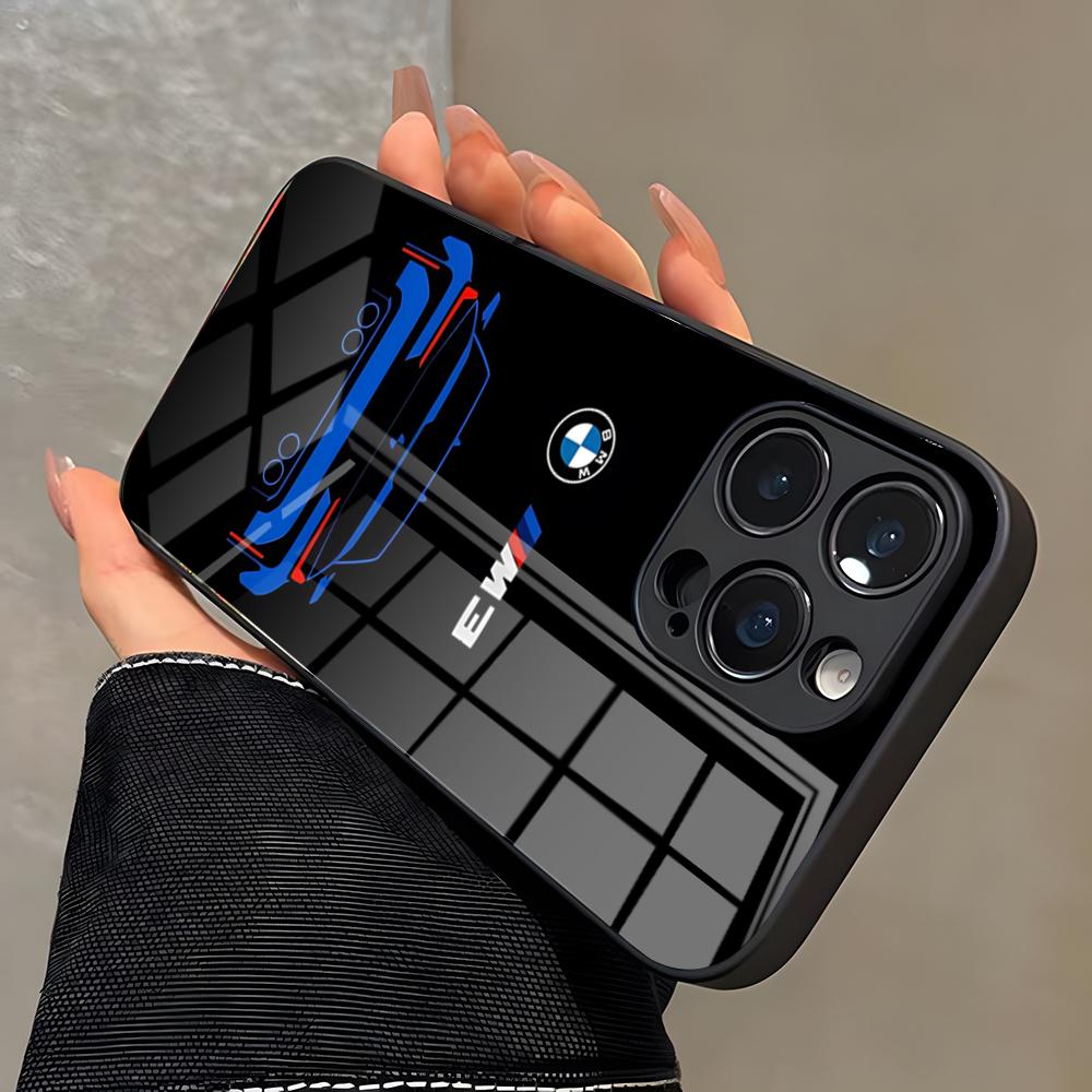 Сине-красный автомобиль Для B-Bmw Логотип SE Чехол для телефона Для IPhone 17 Pro Max 16 15 14 Pro Max 13 11 X Xs Xr 8 7Plus Стеклянная крышка