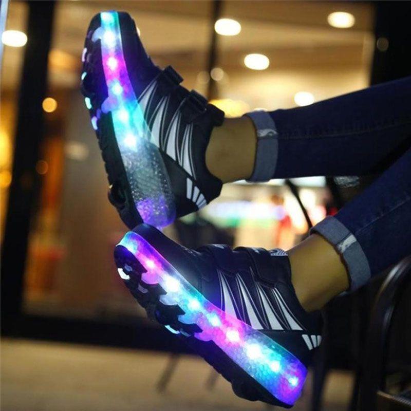 Versatile Led Shoes With Wheels Mesh Roller Skate Glowing Kid Luminous Unisex Sneakers