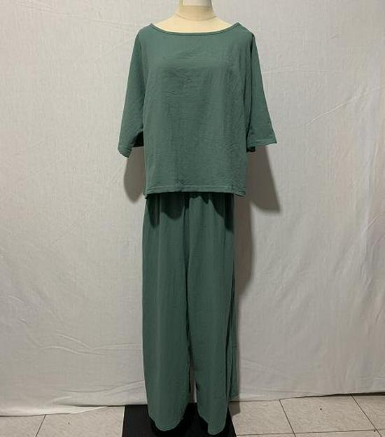 2023 Европейский и американский женский льняной повседневный свободный однотонный комплект из двух предметов