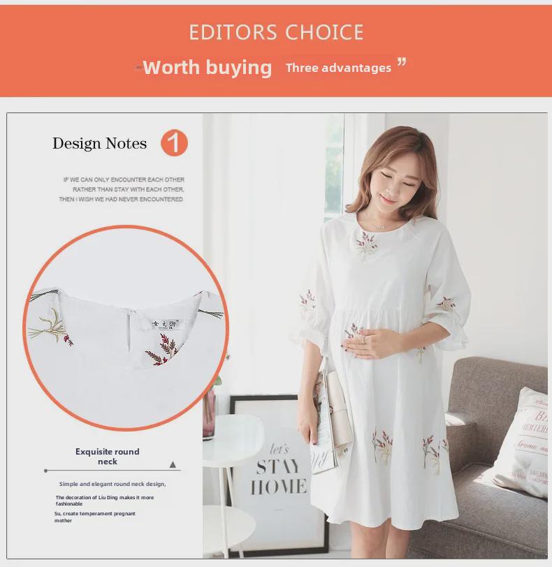 Летнее платье миди для беременных в корейском стиле - свободный крой для миниатюрных, закрывающий живот 2023