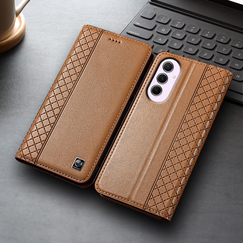 Флип-чехол Napa Inner Grid из натуральной кожи для Samsung Galaxy A05 A05S A15 A25 A35 A55 A16 A26 A36 A56 5G, чехол для телефона, кардхолдер