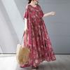 Летнее новое простое богемное длинное платье, расширенное и увеличенное, с короткими рукавами и круглым вырезом, с принтом, женская одежда