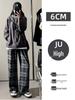 Women's Black & White Plaid Wide-Leg Trousers - Loose Fit, Floor-Length, Perfect for Spring/Autumn