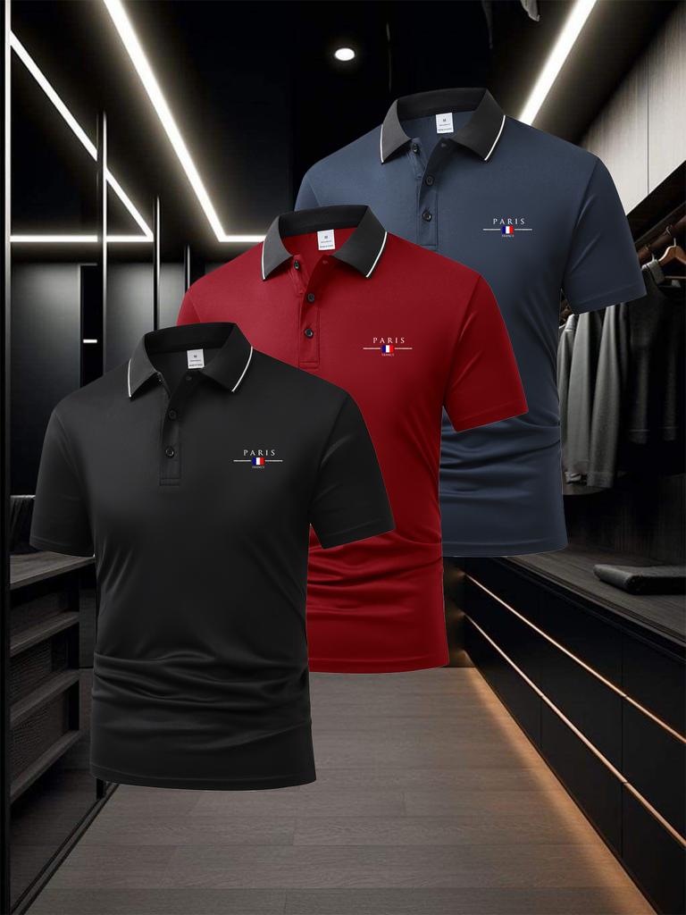 Men's Piped Trim Short Sleeve Polo Shirt, Casual Food Tour Tops, Regular Fit for Gourmet Walk Outdoor Explore Errands Leisure Wear