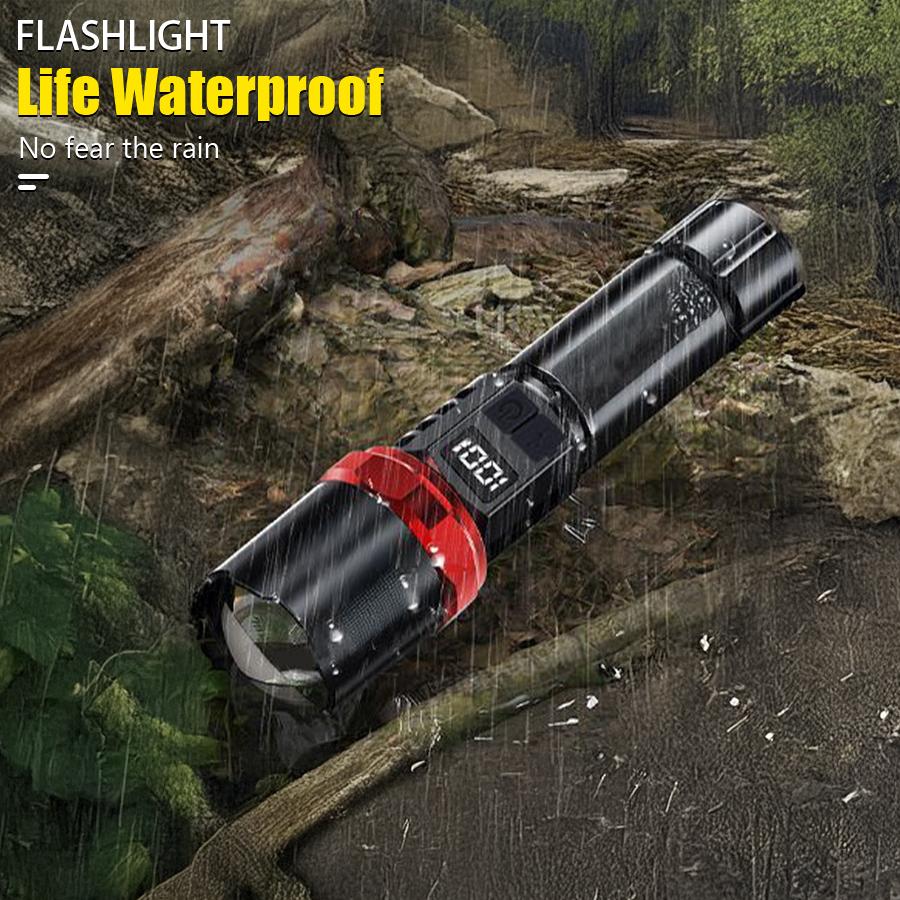 High Power LED Flashlight Powerful USB C Rechargeable Tactical Zoom Flashlight with 3 Gear Outdoor Camping Hiking Fishing Torch