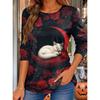 Halloween Women's T Shirt Floral Graphic Cat Vintage Stylish Classic Long Sleeve Crew Neck Regular Tops Print Spring Fall Winter