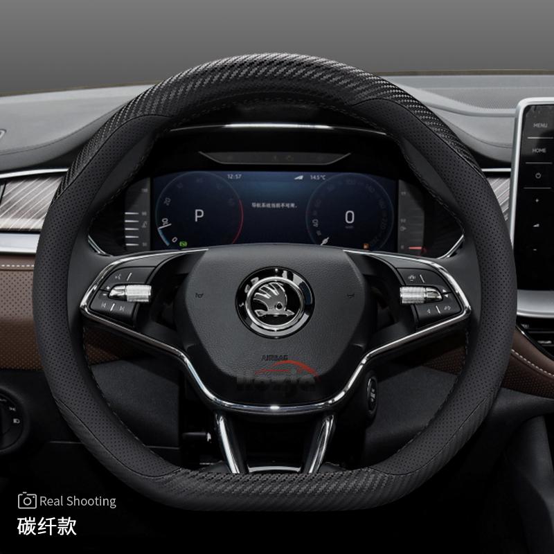 AAABP1 Leather Car Steering Wheel Cover for Skoda Karoq Enyaq Superb Enyaq Kodiaq Scala Fabia Octavia 2024 2025 2026 Accessories
