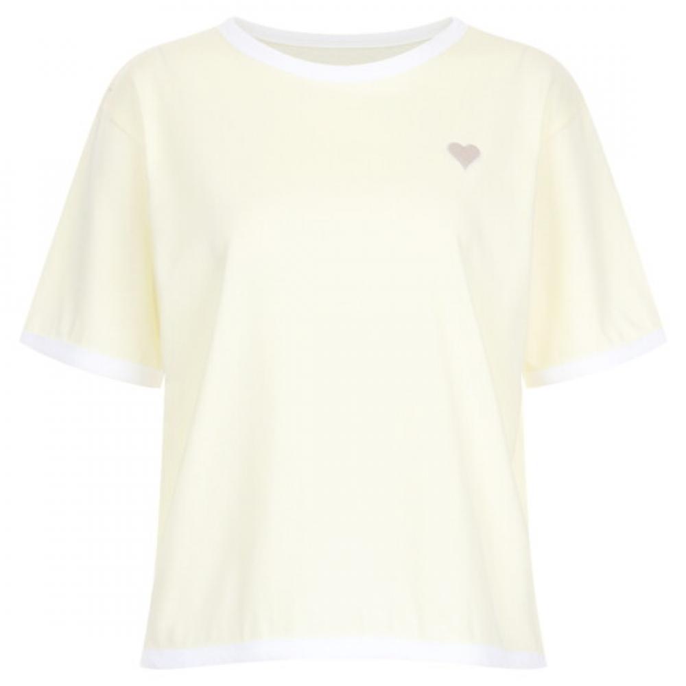Shop Women Color Block Round HearT Embroidery ShorT Sleeve T shirT Dai Wsh 205