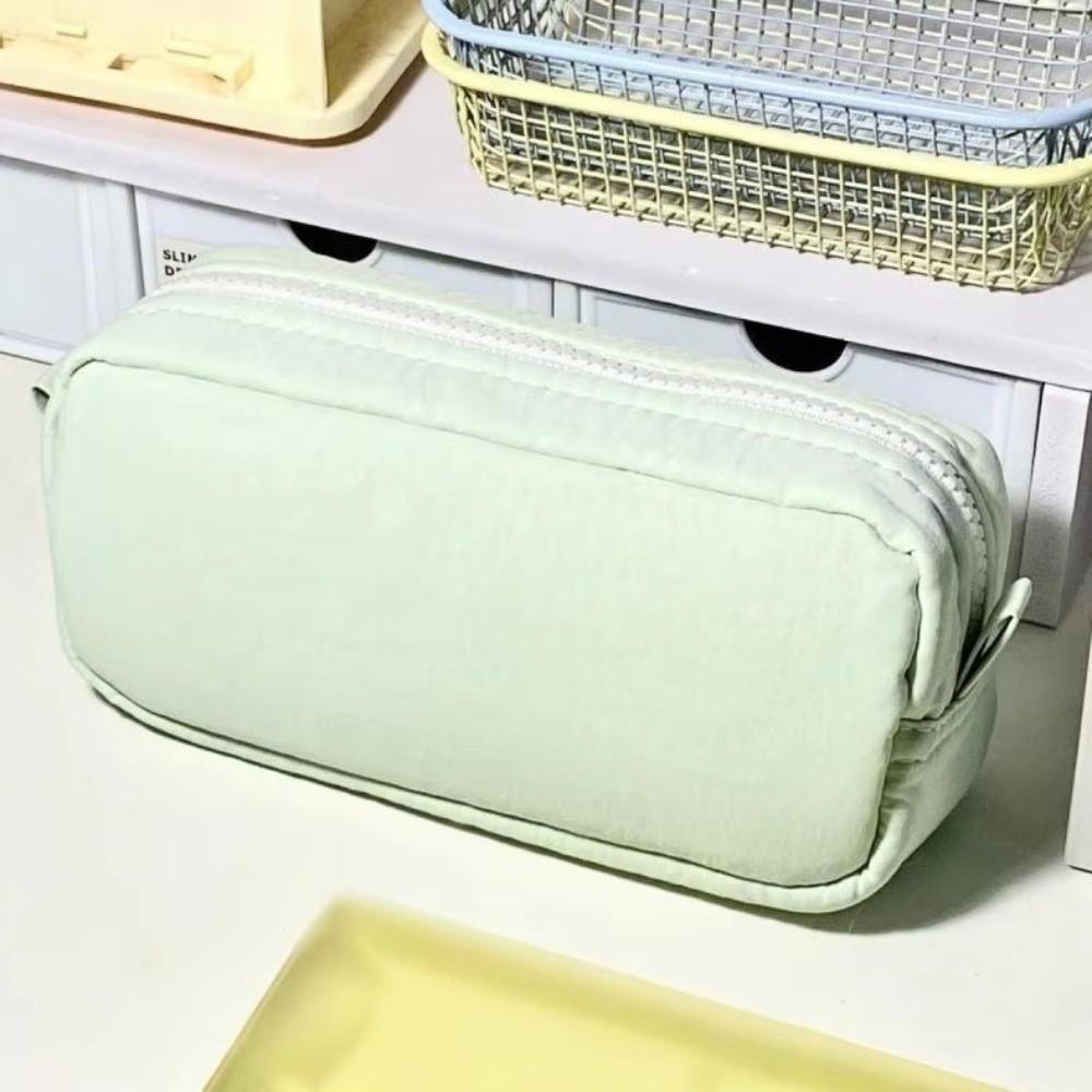 Zipper Design Simplicity Pencil Case Multifunctional Square Shape Stationery Box Student Use