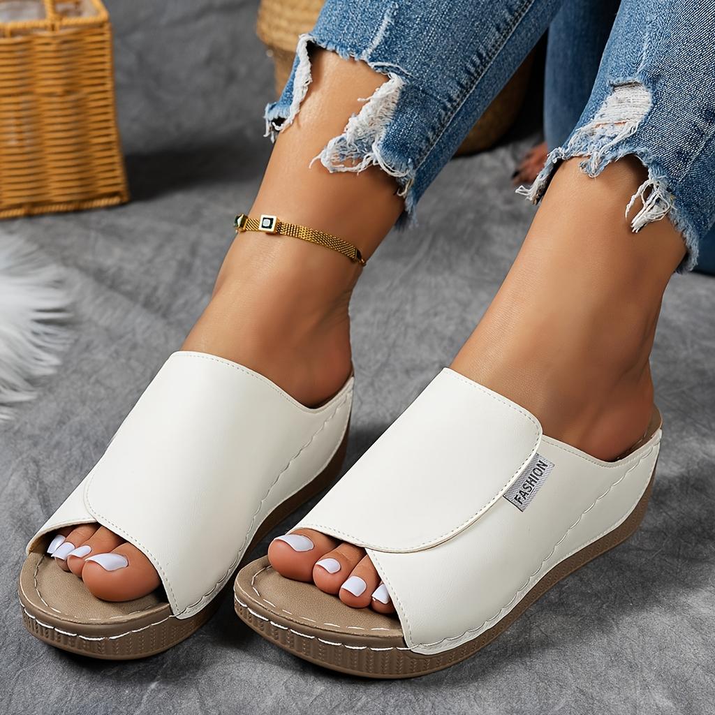 Большие повседневные тапочки на плоской подошве с толстой подошвой для женщин 2025 г. Новые однотонные простые модные тапочки с рыбьим ртом