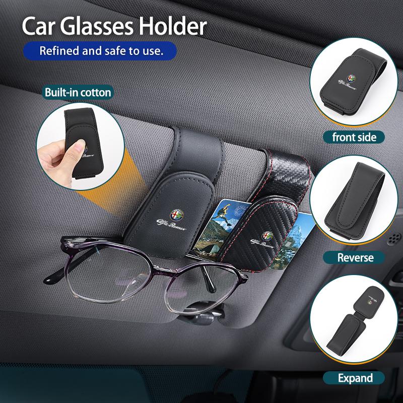 1Pc Car Specific Glasses Clip Leather Ticket Holder Sticker For Alfa Romeo 159 Giulietta Giulia 147 Mito 156 166 GT Stelvio F1XS7
