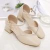 Модная женская обувь милые туфли с круглым носком высокого качества весна и лето туфли на квадратном каблуке женская мода милые бежевые офисные туфли ea280