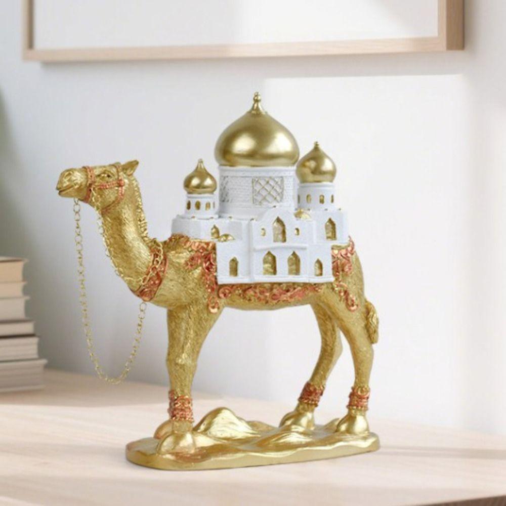 Gold Eid Mubarak Camel Statue Resin Camel Sculpture Light Luxury Ramadan Camel Figurine Party