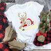 Kawaii Cartoon Merry Christmas Tree Graphics Women T-Shirts 90S Summer Short Sleeves Loose Round Neck Female Y2K Tops