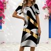 Women Plus Size Round Neck Short Sleeve Printed Light Pink Fitted Midi Dress