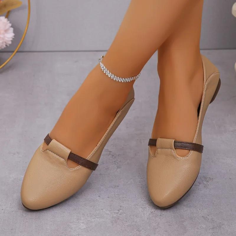 Женская обувь 2024 года, высококачественные женские туфли на плоской подошве с острым носком, разноцветные, с неглубоким носком, на низком каблуке, повседневные туфли на плоской подошве