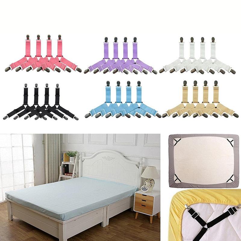 4Pcs/lot Bed Sheet Fasteners Holder Gadgets for Bed Sheet Organizer Mattress Cover Clip For Home Elastic Straps Adjustable Clips KTY