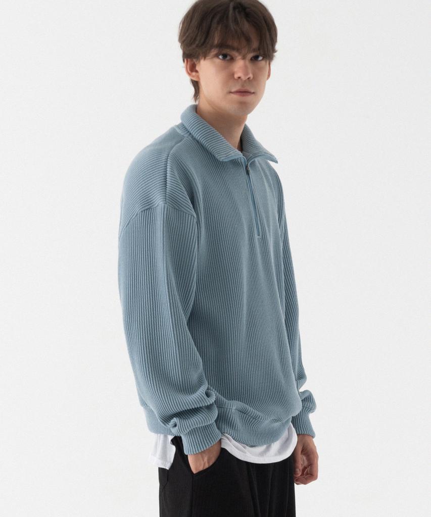 PIANER Comfortable Oversized Half-Zip Collared Knit (Sky Blue)