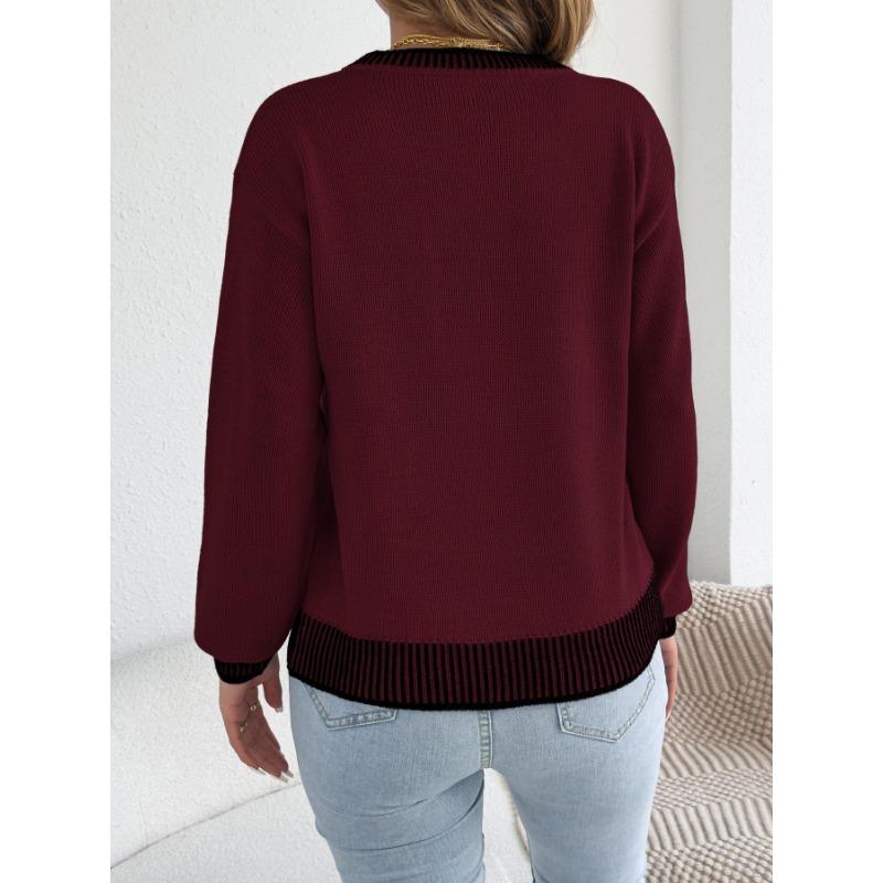 Women S Long Sleeve Striped Pocket Casual Sweater