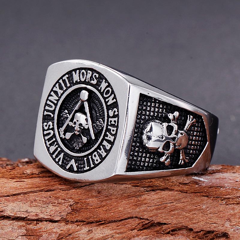 Vintage Knights Templar Freemason Stainless Steel Skull Ring Mens Masonic Freemasonry Biker Jewelry Gift for Man