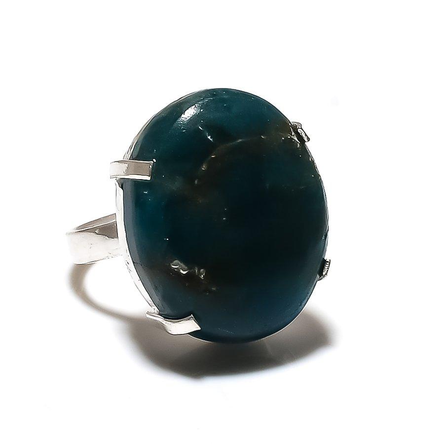 Подарочное кольцо из стерлингового серебра 925 пробы с натуральным неоновым синим апатитом, размер 8 i5Q53