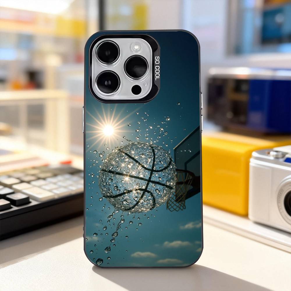 Баскетбольная площадка Баскетбольный чехол для телефона Для iPhone 17,16,15,14,13,12,11,Pro,XS,Max,Plus,Mini,SE4,E Черный Матовый Ударопрочный Чехол