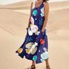 Women's Summer Casual Fashion Easter Printed Sleeveless Round Neck Pocket Dress
