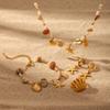 Beach Ocean Titanium Steel Jewelry Set Conch Shell Necklace Bracelet Starfish Earrings Accessories