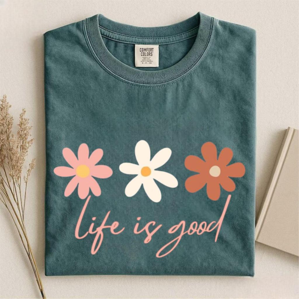 Comfort Colors Life Is Good Shirt, Wild Flower Shirt, Tree Daisy Shirt, Floral T-Shirt, Cute Handmade Daisy Tee, Boho Summer Shirt Gift