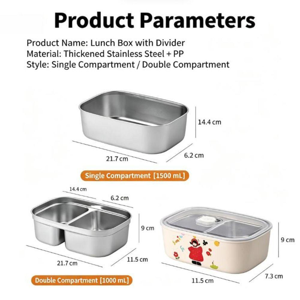 1500ML Meal Container Clear Lid Food Storage Container Stainless Steel Lunch Box Daily Meal Prep