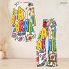 Women Plus Size Two Piece Set Round Neck Three Quarter Sleeve Cartoon Bulldozer Printed Flared Top Flared Pants