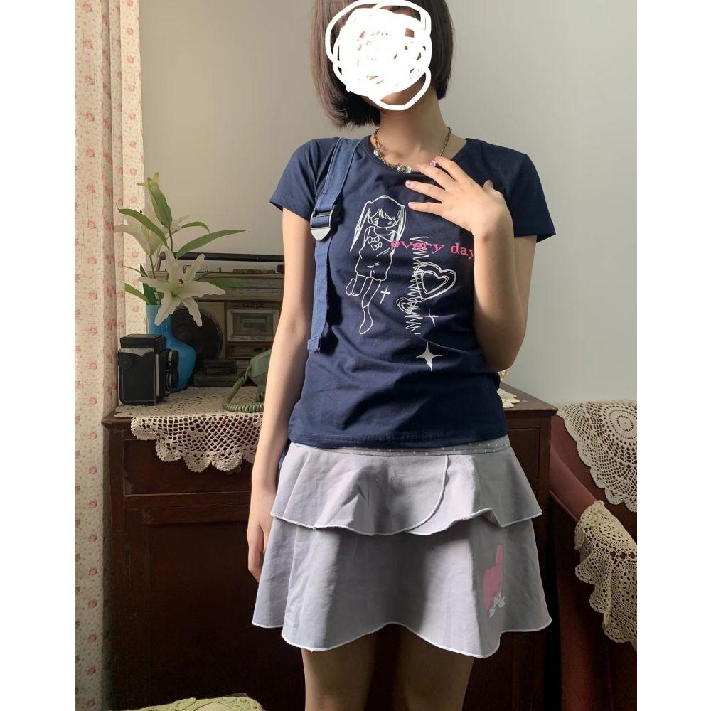 Y2k Harajuku Streetwear Футболки женские японская мода Kawaii мультяшный принт O-образный вырез тонкие футболки топы мягкие гриль лето