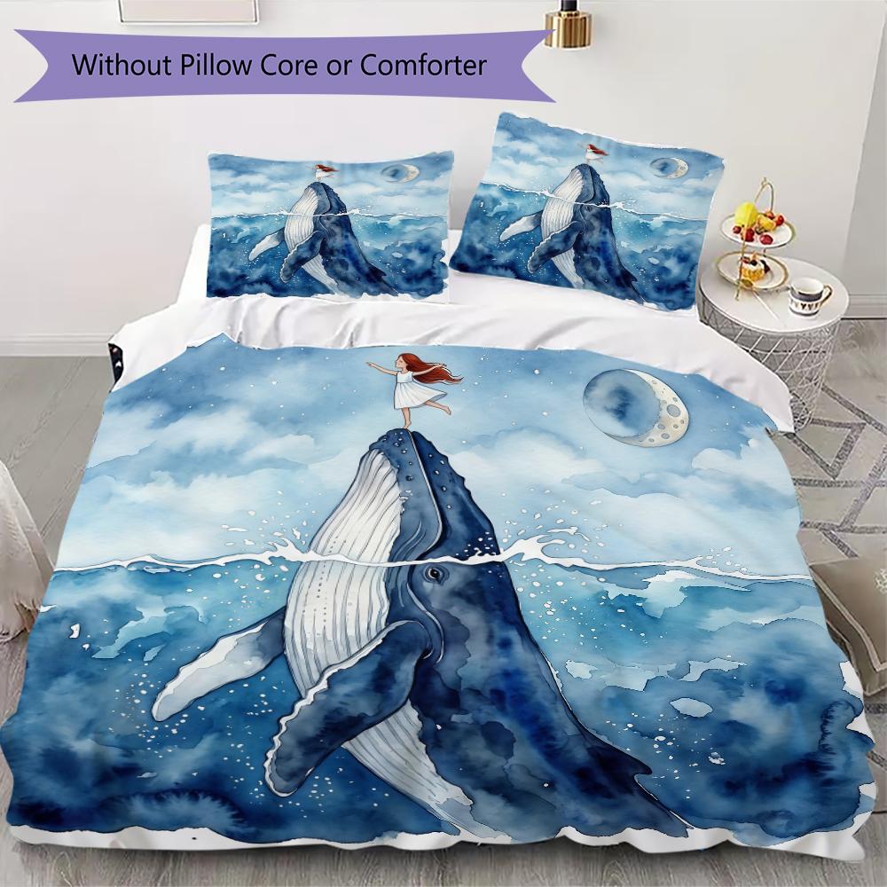 Deep Sea Whale Pattern Bedding uilt Set uilt Cover Pillowcase Home Decoration Birthday Gift (1 * duvet cover + 2 * pillowcase without core)