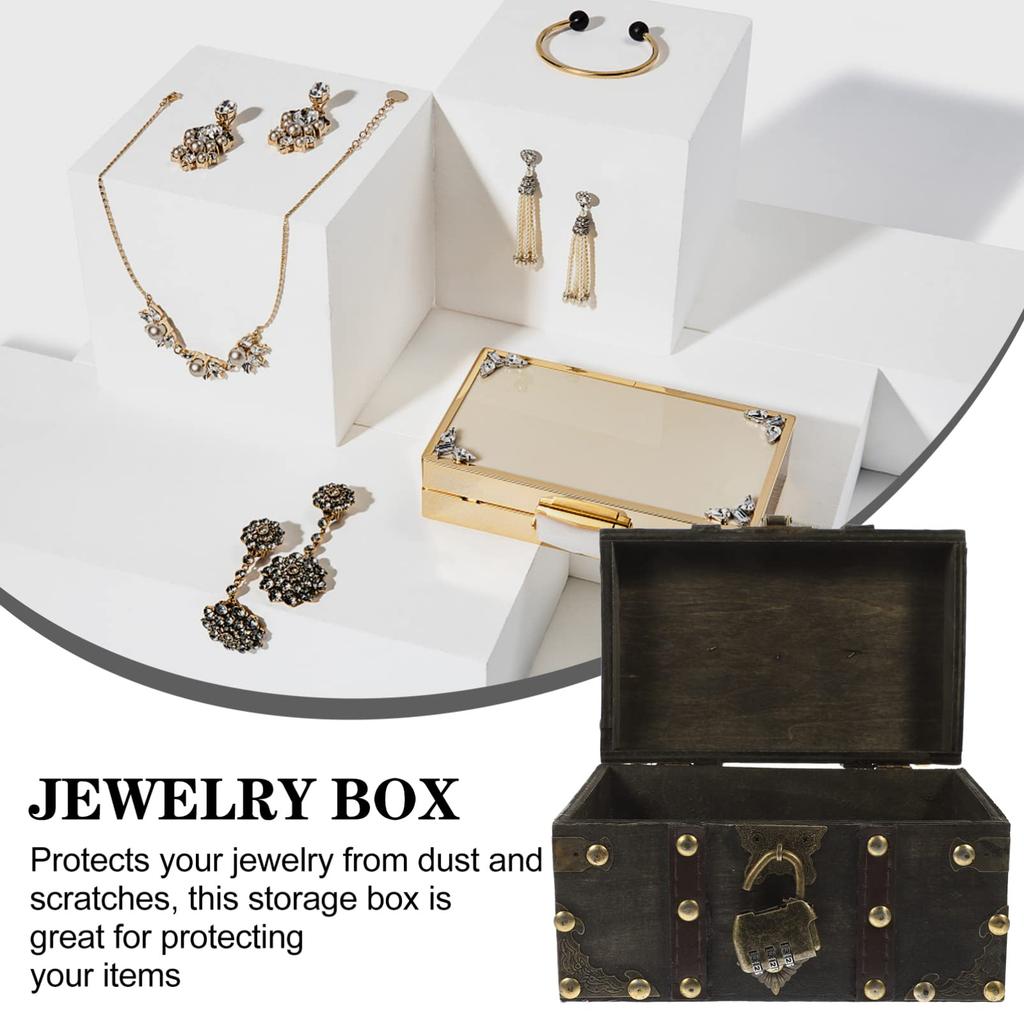 FRCOLOR Антикварная шкатулка для мелочей Шкатулка для драгоценностей Футляр для драгоценностей Сундук с сокровищами Шкатулка для мелочей Коробка для аксессуаров Внутреннее хранилище для драгоценностей Шкатулка для драгоценностей Футляр для колец Ретро