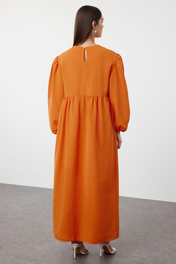 Women's Fashion Tile V-Neck Detailed Woven Linen Look Dress