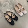 Retro Gentle Fairy Skirt Low Heel Square Head Bow Word Belt Single Shoes Women 2025 New Ballet Style Women's Shoes