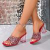 Женская обувь по акции 2025 Мода Открытый носок Неглубокие женские тапочки Летние Большого размера Платье Элегантные сандалии Блестки Высокие каблуки